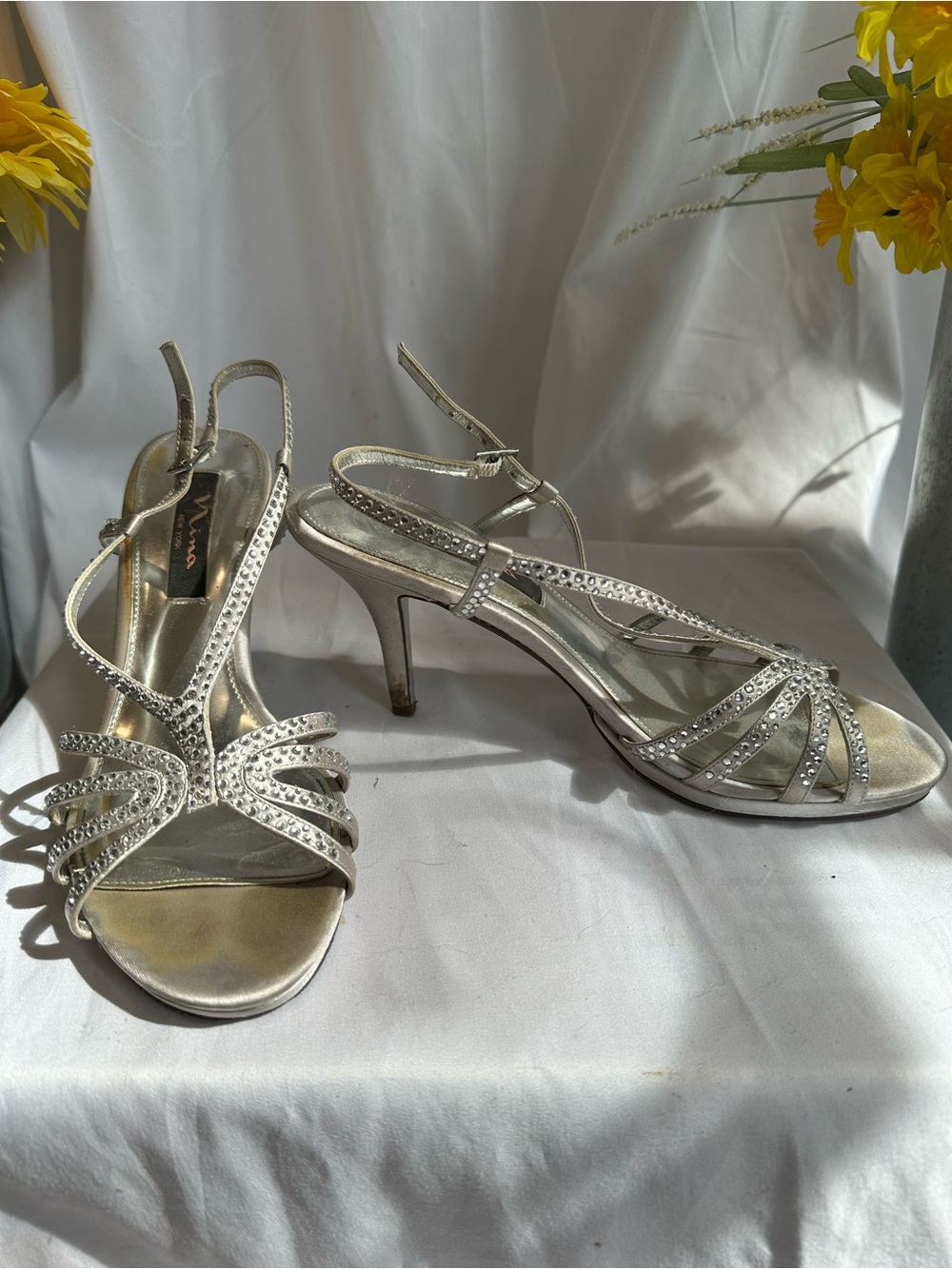 Nina Silver Rhinestone Strappy Heels
